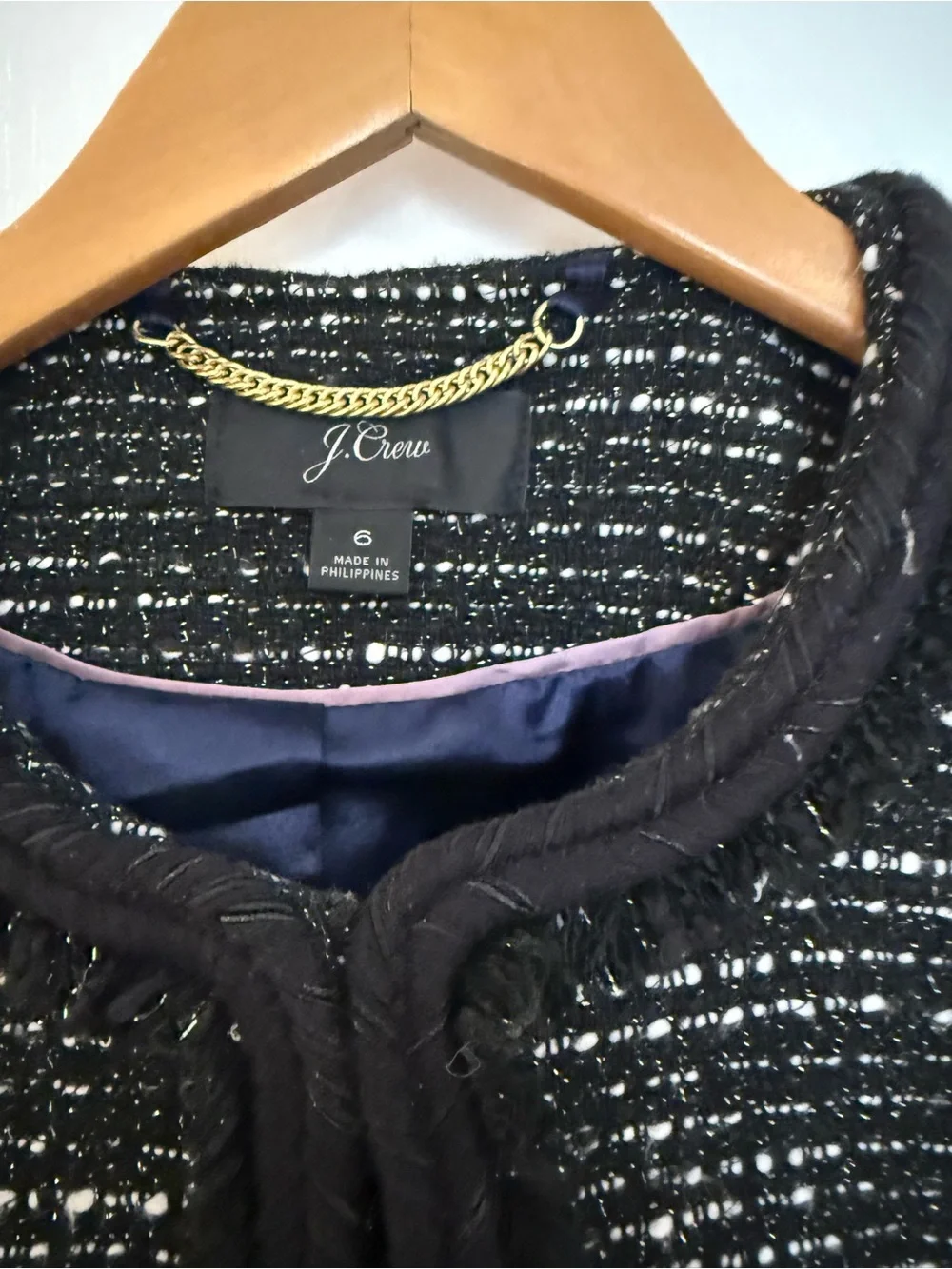J. Crew Black Tweed Collarless Pea Coat
